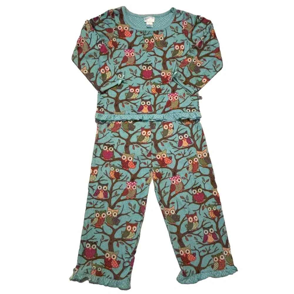 Nick & Nora 4T FLAME RESISTANT 2 Piece Pajamas Owls Long pants & Button up top